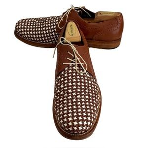 Salvatore Ferragamo Brown and White Woven Leather ‘Bario’ Oxfords, Size 9.5 D